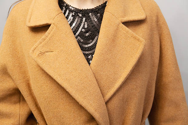 istock Camel Wool Coat Over Sequin Top in Fashion Close-Up 2219763198