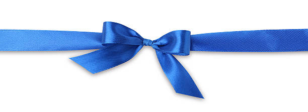 istock Beautiful blue ribbon with bow isolated on white, top view 2219770976