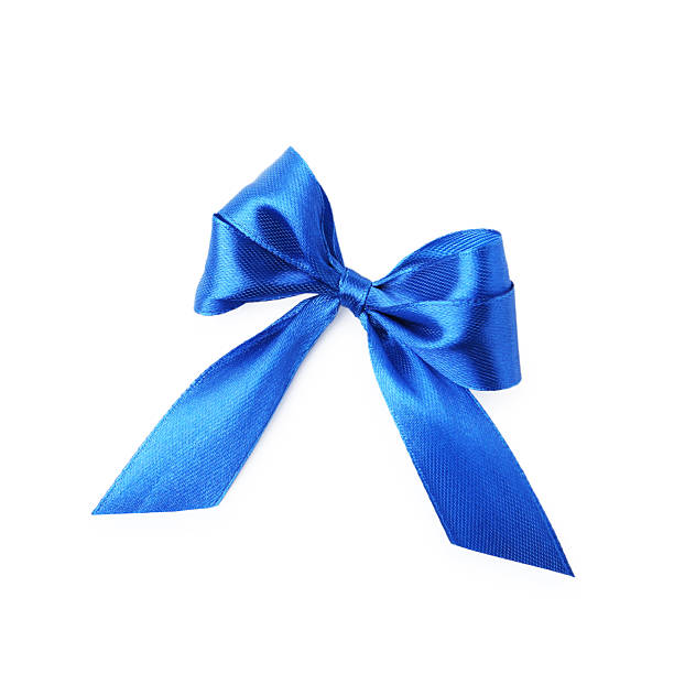 istock Beautiful blue satin bow isolated on white, top view 2219770991