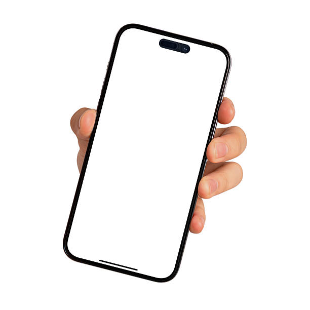 istock Close-up of hand showing modern smartphone with blank screen isolated on white background. High quality studio shot. Concept for technology, business, finance, advertising and public relations. 2219777538