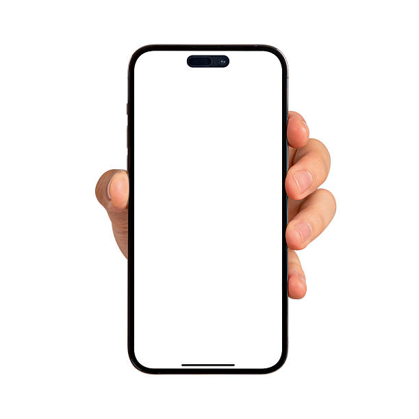 istock Close-up of hand showing modern smartphone with blank screen isolated on white background. High quality studio shot. Concept for technology, business, finance, advertising and public relations. 2219777551