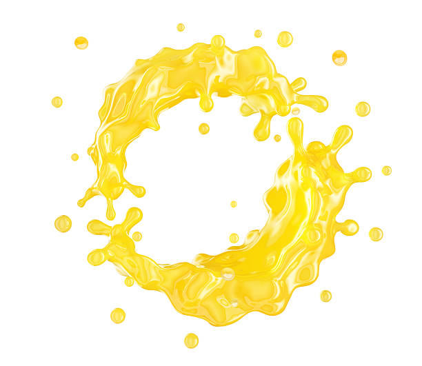 istock 3D render of yellow liquid splash, white background. 2219782080