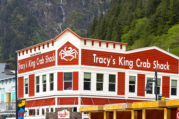 Juneau, AK, USA - June 3, 2025: Tracy’s King Crab Shack is a popular restaurant in downtown Juneau on the waterfront, by the cruise port, offering fresh crab legs and other seafood.