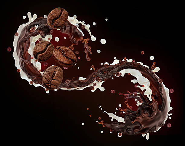 istock Coffee beans, chocolate, milk swirl, dark background. 2219785139