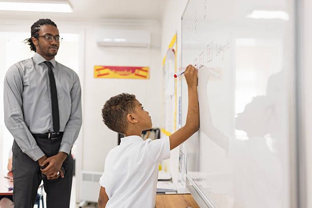 istock Teacher Guiding Student at Whiteboard in Classroom 2219788461