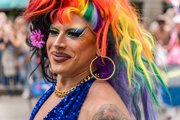 Boston, MA, US-June 10, 2023: Drag queen attends the Pride parade and festival.