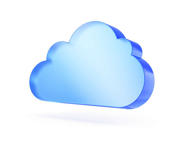 istock Blue glass cloud icon - 3d cloud icon isolated on white. 3d rendering 2219797877