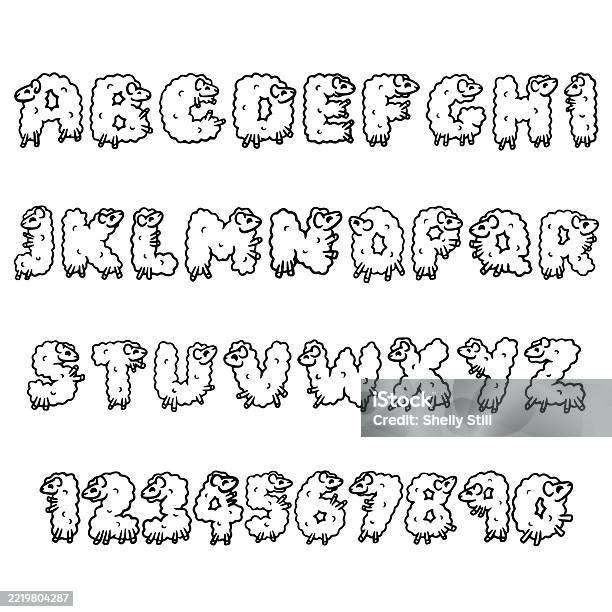 Sheep Typing Sheep Fluffy Typography Font Lettering Abc Cartoon Vector Text Stock ...