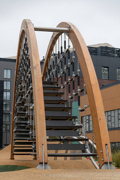 istock Unique modern climbing frame in a playground on a cloudy day 2219804508