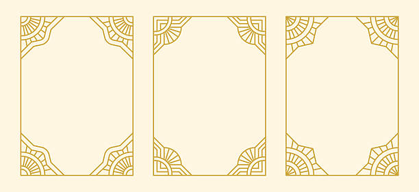 Art Deco geometry line design frames inspired by ancient roman empire style. Vintage outline golden decor. Paths are not expanded. EPS 10 vector illustration.