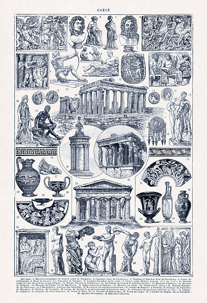 Duotone illustration by G. Garcia about Greece printed in a late 19th century French dictionary.
