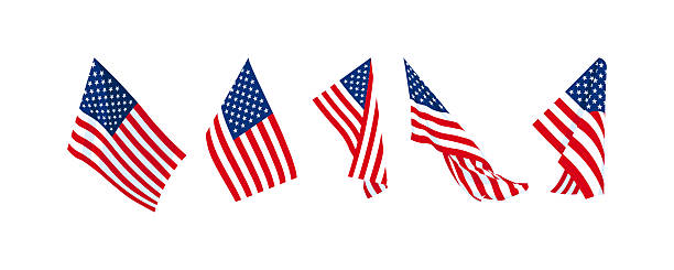 istock USA flags waving on poles in different positions and wind directions. American national flag collection with stars and stripes. Vector illustration for poster, banner and patriotic design 2219816677