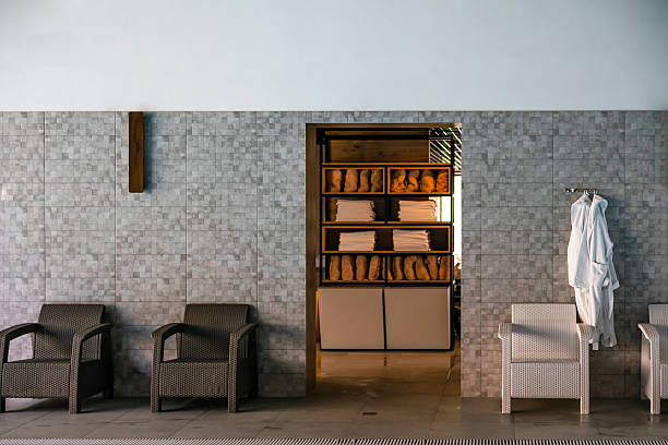 istock Modern spa interior with robes and chairs in relaxation area 2219818211