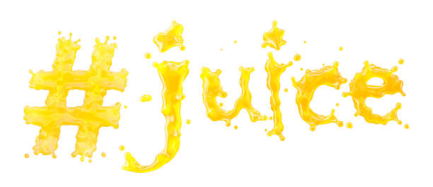 istock 3D render of yellow citrus fruit juice splash text isolated on white background. Fluid typography, dynamic liquid motion 2219827211