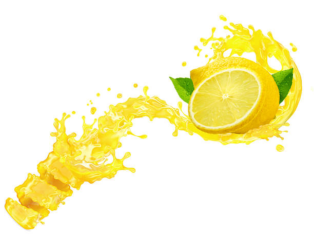 istock Lemon with citrus juice splash on white background. 2219836393