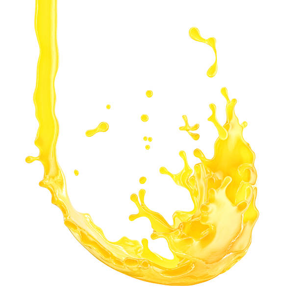 istock 3D render of yellow liquid splash, citrus fruit, orange, mango, pineapple juice isolated on white background. 2219836543