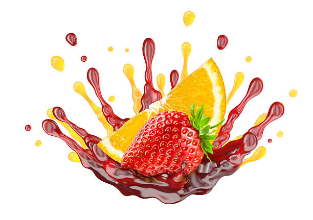 istock Strawberry, orange slice, juice splash isolated on white background 2219836680