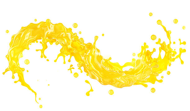istock 3D render of yellow liquid splash, citrus fruit juice isolated on white background 2219836714
