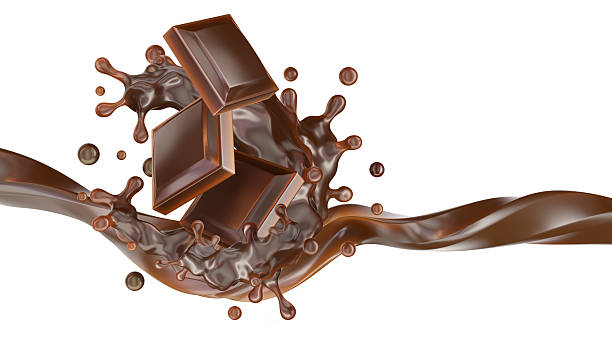 3D render of chocolate bars, splash, white background.