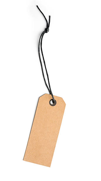 Blank kraft paper tag with black string on white background