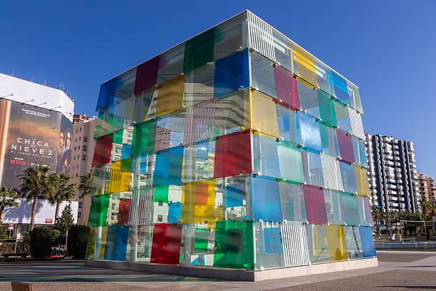 Malaga, Spain - October 23, 2021: The Centre Pompidou Malaga is a headquarters of the National Center of Art and Culture Georges Pompidou of France in Malaga, Spain