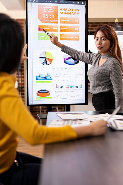 istock Female analyst presents revenue insights 2219854313