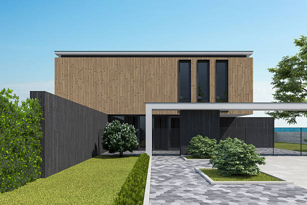 istock Modern Minimalist Villa Exterior with Wood and Concrete Elements 2219858908
