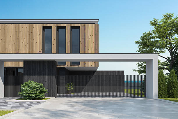 istock Modern Minimalist Villa Exterior with Wood and Concrete Elements 2219859441