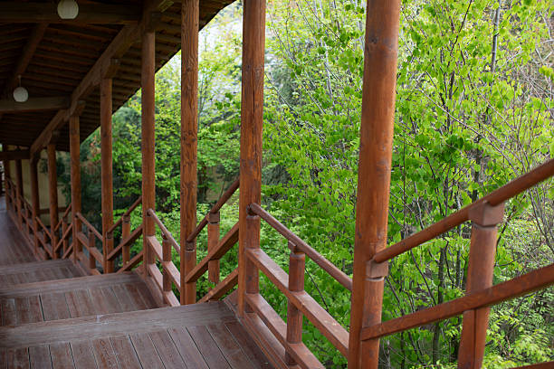 Empty wooden deck in the garden.