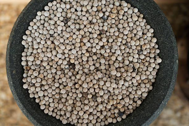 Raw Organic White Peppercorns. Food background. Spice ingredient concept. Natural food seasoning texture background.
