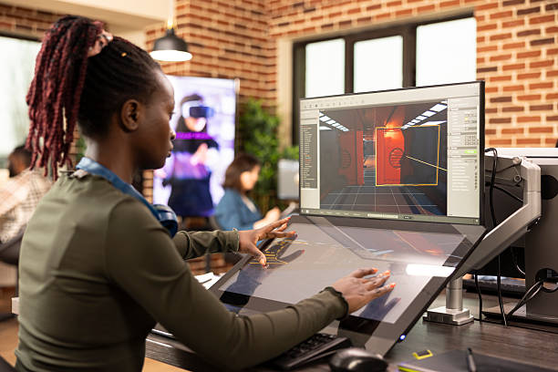Female designer working on video editing