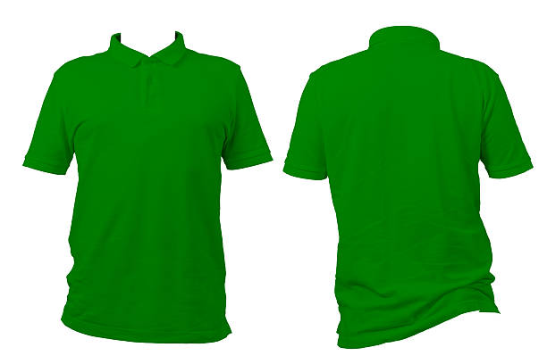 istock Green polo shirt front and back isolated on white background, blank template for apparel mockup or fashion design 2219880609