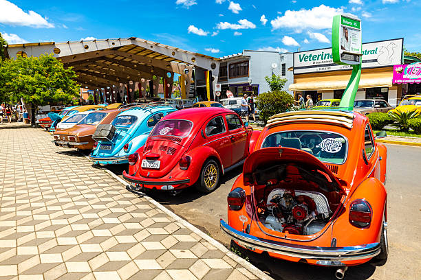 Rolante, Brazil - February 15, 2025: Via Coberta, a tourist attraction in the center of the municipality of Rolante, state of Rio Grande do Sul, hosts an event for classic cars