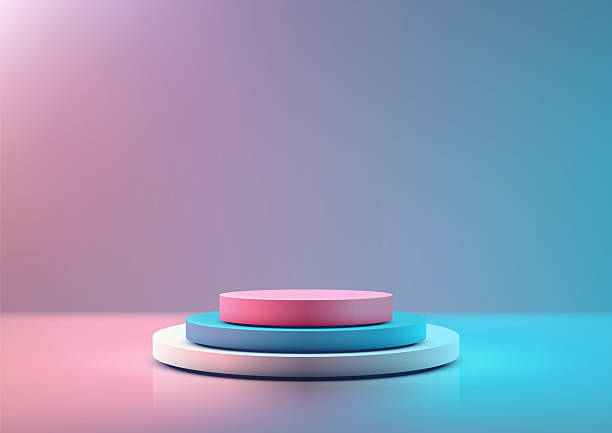 istock vibrant 3d stack of circular podiums white blue pink on reflective surface modern product display mockup showcase 2219886794