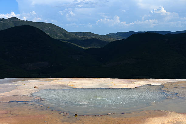 Thermal springs Hierve El Agua in Oaxaca is one of the most beautiful places in Mexico are high in the mountains.