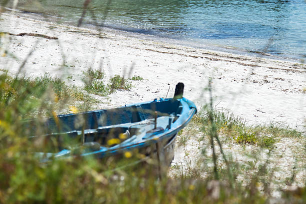 istock blue boat on the beach by the sea 2219899732
