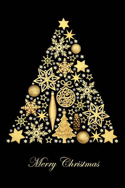 istock Merry Christmas Tree Concept Shape with Gold Glitter Decorations 2219901262