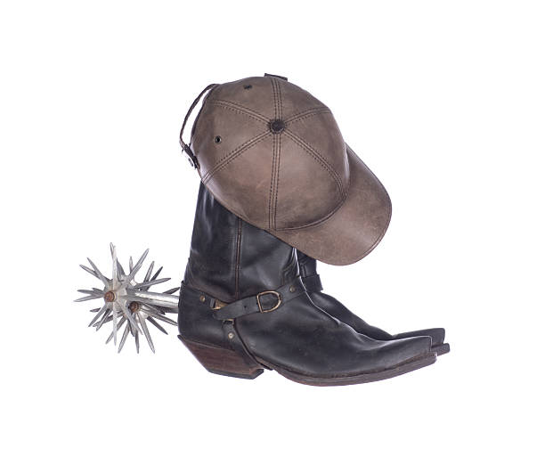 cowboy boots with spurs, cowboy hat isolated on white background