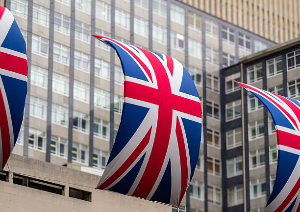 Union jack flag on the background of a modern building