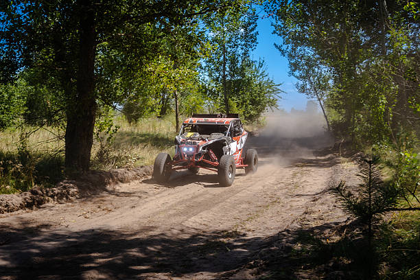 Cool view on UTV, 4x4 off-road vehicle in summer. An amateur competitions