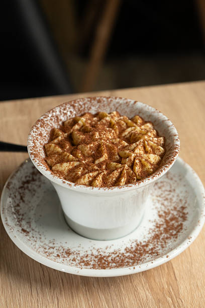 Sweet tiramisu at a restaurant table