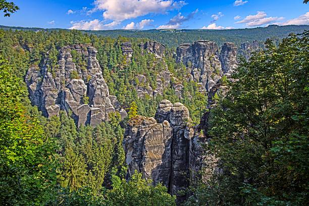 Impressive sandstone rocks and forest landscape in Saxon Switzerland Germany with no people visible