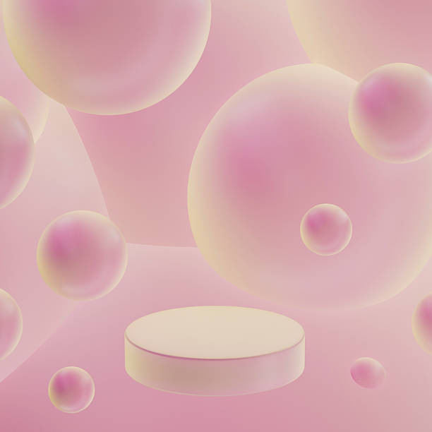 istock 3D realistic podium background - one pink circle podium, dreamy pink abstract spheres. Mockup, 3D rendering, template. Soft gradient, glossy texture. Stage for display product, scene showcase. 2219922236