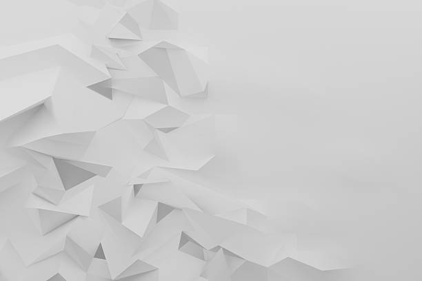 istock Dynamic 3D abstract geometric background featuring white polygonal shapes as mountains. Minimalist border with copy space for text. 3D rendering pattern in modern tech design. 2219922360