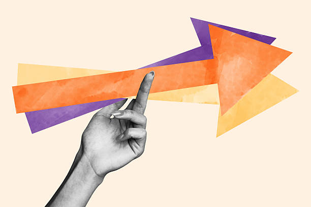 istock Creative collage picture hand body fragment arrow indicators forward achieve goal inspiration improvement development accomplishment 2219922501