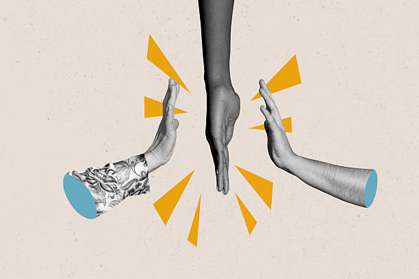 istock Creative image picture human hands body fragments high five connection reach each other block obstacle 3d drawing background 2219926440