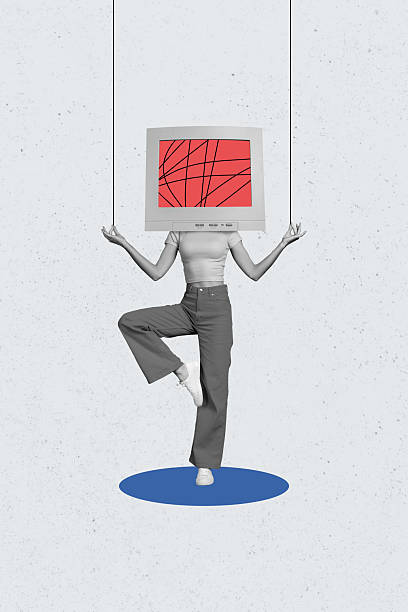 istock Vertical collage image computer monitor headless person mind control addiction influence balance stand one leg drawing background 2219926792