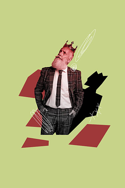 istock Vertical image collage pensioner grandfather royal crown thoughtful dreamy think imagine walk arms pockets drawing background 2219928867