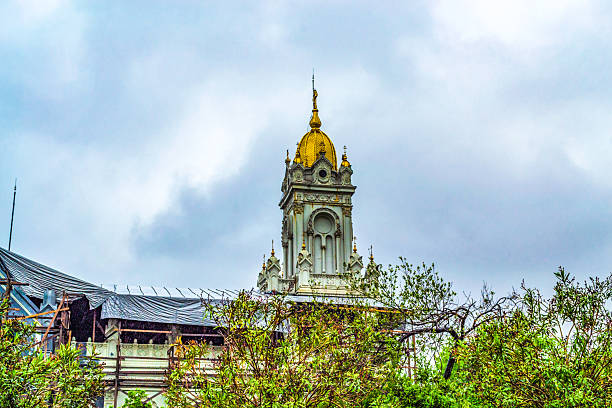 St Stephen iron church Istanbul city Turkey. Orthodox St Stephen church under renovation in Istanbul. Iron Church, is a Bulgarian Orthodox church in Fatih, Istanbul, Turkey, famous for being made of cast iron. The richly ornamented church is a three-domed cross-shaped basilica. All the pieces were attached together with nuts, bolts, rivets or welding. In terms of architecture, the church combines Neo-Gothic and Neo-Baroque influences. It is important site of the Bulgarian National Revival. The Ottoman royal decree of 28 February 1870 establishing the Bulgarian Exarchate was first read in the church