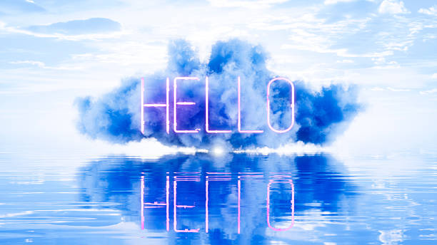 istock Neon Hello Sign on Blue Cloud over Sea 2219934157